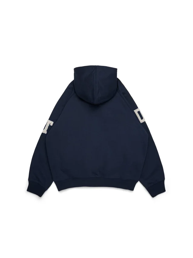 DT Chenille-Patch-Kapuzenpullover mit Reißverschluss, blau