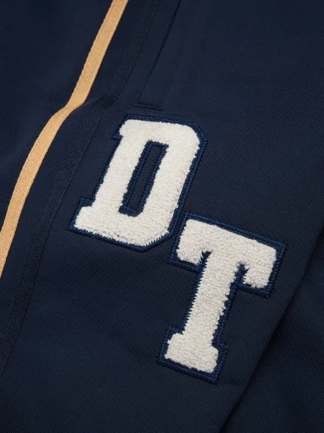 DT Chenille-Patch-Kapuzenpullover mit Reißverschluss, blau