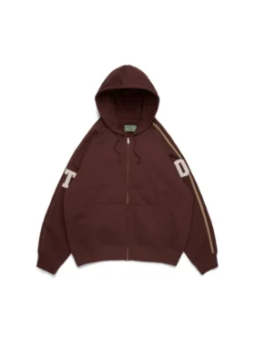 DT Chenille-Patch-Kapuzenpullover mit Reißverschluss, braun