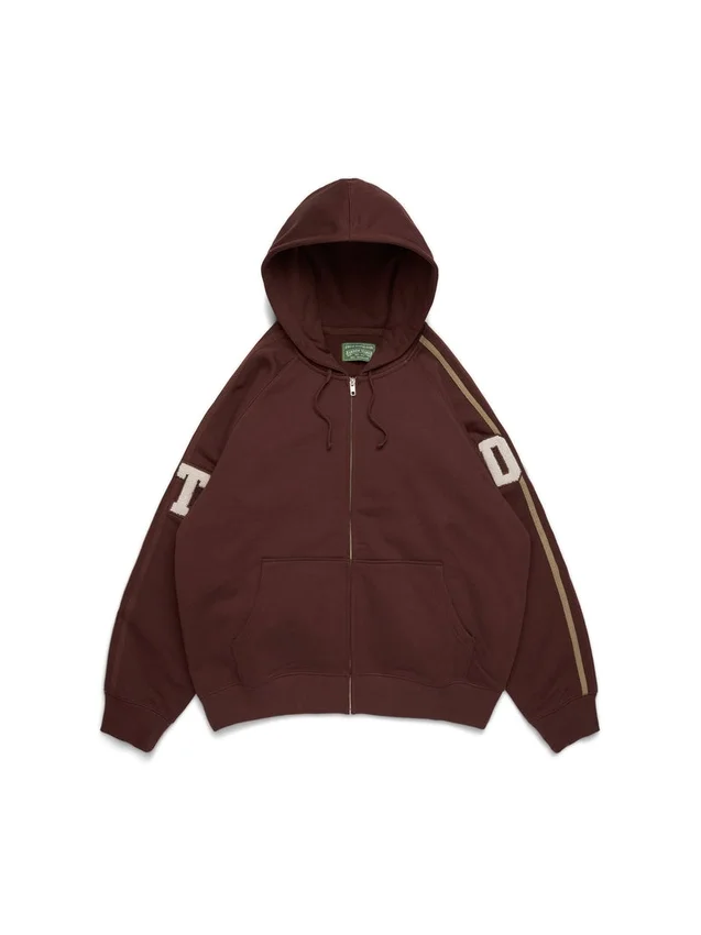 DT Chenille-Patch-Kapuzenpullover mit Reißverschluss, braun