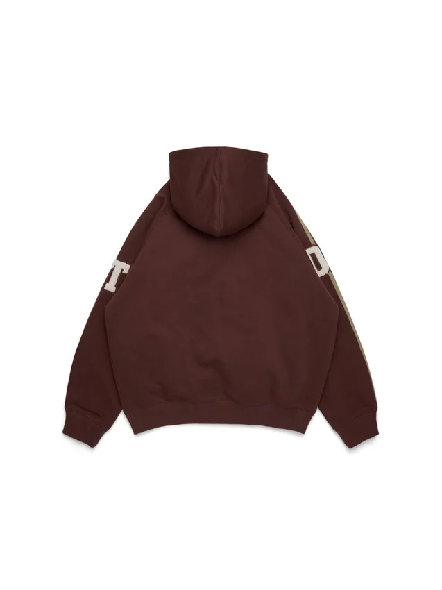 DT Chenille-Patch-Kapuzenpullover mit Reißverschluss, braun