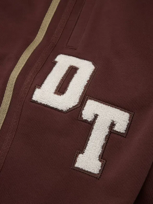 DT Chenille-Patch-Kapuzenpullover mit Reißverschluss, braun