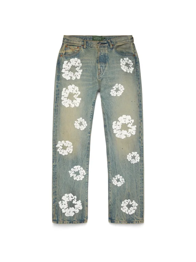 Gerade „Cotton Wreath“-Denim-Jeanshose in „Dirty Wash“