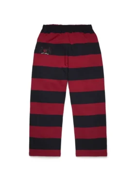 Gestreifte Sweathose mit Wappen und offenem Saum, rot/marineblau