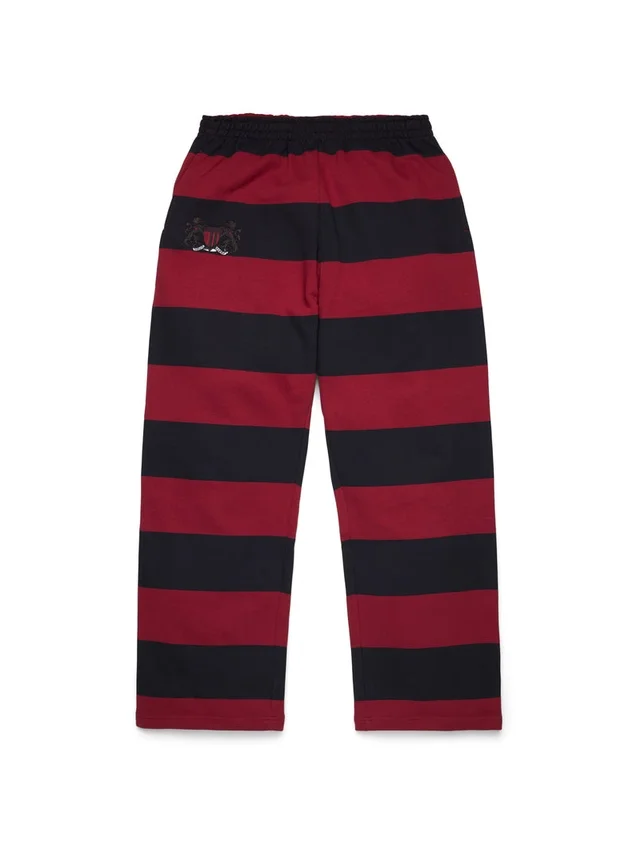 Gestreifte Sweathose mit Wappen und offenem Saum, rot/marineblau
