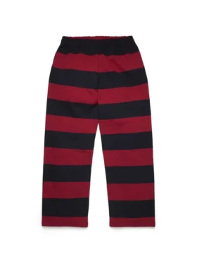 Gestreifte Sweathose mit Wappen und offenem Saum, rot/marineblau