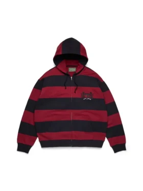 Gestreifter Zip-Hoodie mit Wappen Rot/Marineblau