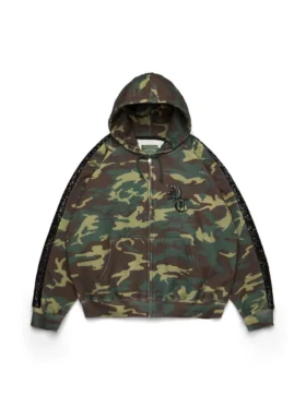 Hoodie mit Reißverschluss, Pailletten-Einsätzen an den Ärmeln und Camouflage-Muster