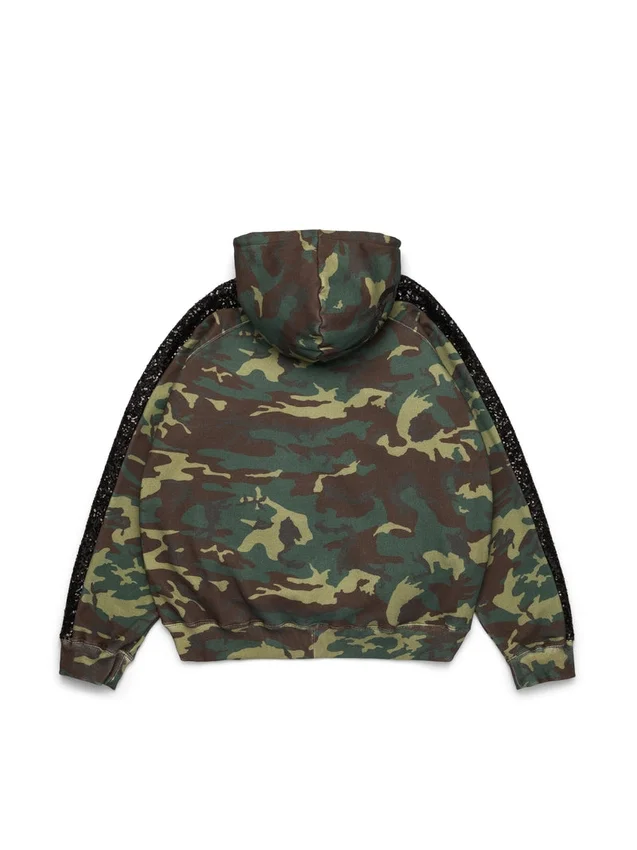 Hoodie mit Reißverschluss, Pailletten-Einsätzen an den Ärmeln und Camouflage-Muster