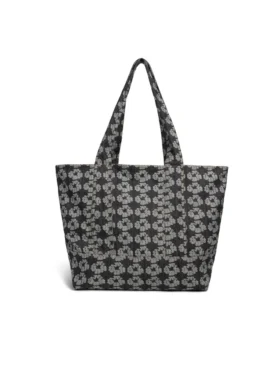 Jacquard-Denim-Shopper mit Kranzmotiv, dunkle Waschung