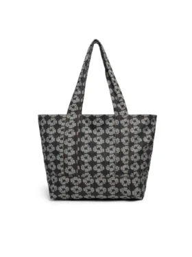 Jacquard-Denim-Shopper mit Kranzmotiv, dunkle Waschung
