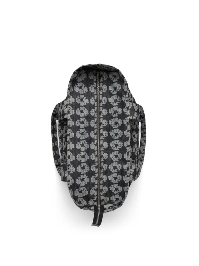 Jacquard-Denim-Shopper mit Kranzmotiv, dunkle Waschung