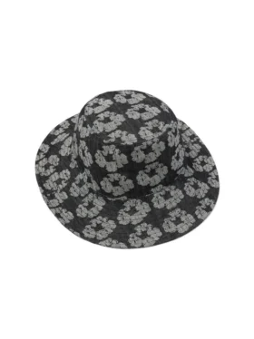 Jacquard-Wreath-Bucket-Hat, gewaschen, schwarz
