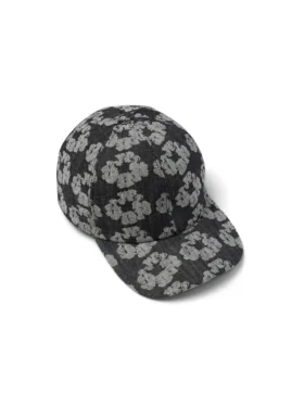 Jacquard Wreath Denim-Kappe, Washed Black