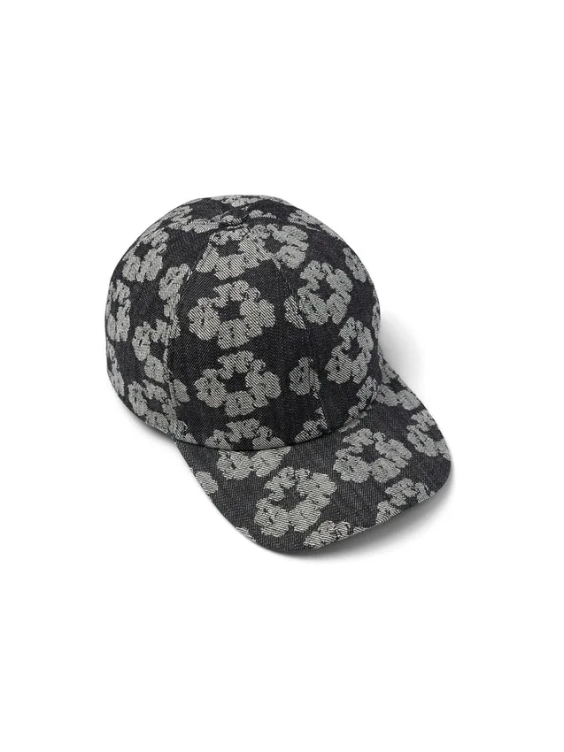 Jacquard Wreath Denim-Kappe, Washed Black