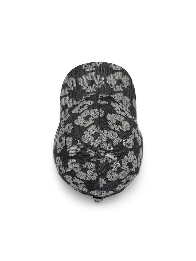 Jacquard Wreath Denim-Kappe, Washed Black