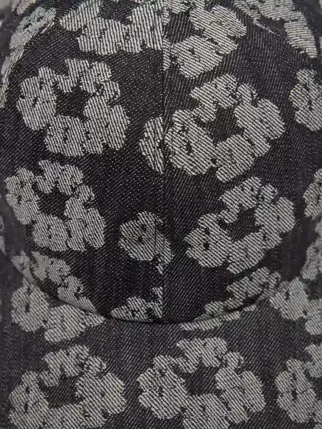 Jacquard Wreath Denim-Kappe, Washed Black