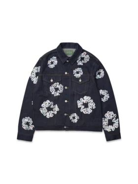 Jeansjacke mit Nieten und Cotton Wreath-Motiv, Selvedge