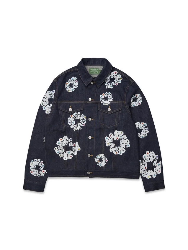 Jeansjacke mit Nieten und Cotton Wreath-Motiv, Selvedge