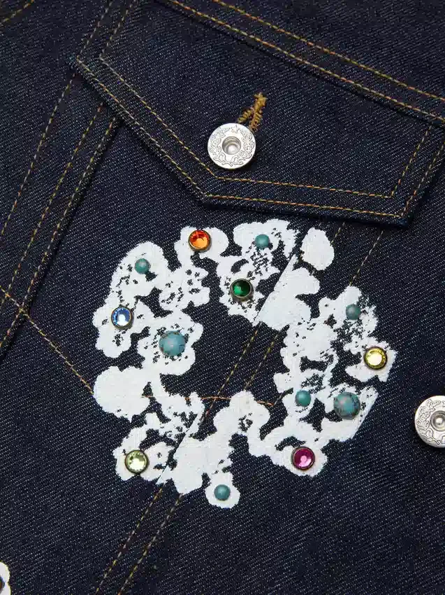 Jeansjacke mit Nieten und Cotton Wreath-Motiv, Selvedge