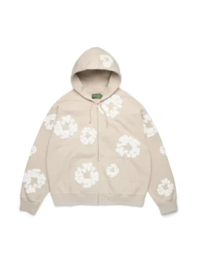 Kapuzenpullover mit Reißverschluss „Cotton Wreath“ in Creme