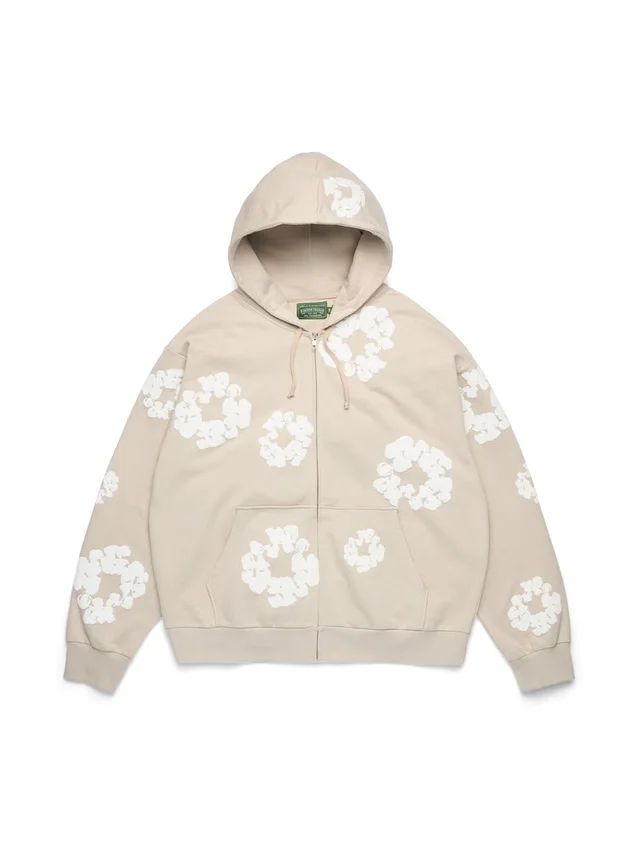 Kapuzenpullover mit Reißverschluss „Cotton Wreath“ in Creme