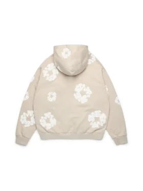 Kapuzenpullover mit Reißverschluss „Cotton Wreath“ in Creme