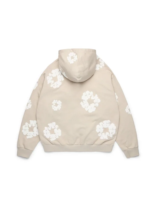Kapuzenpullover mit Reißverschluss „Cotton Wreath“ in Creme