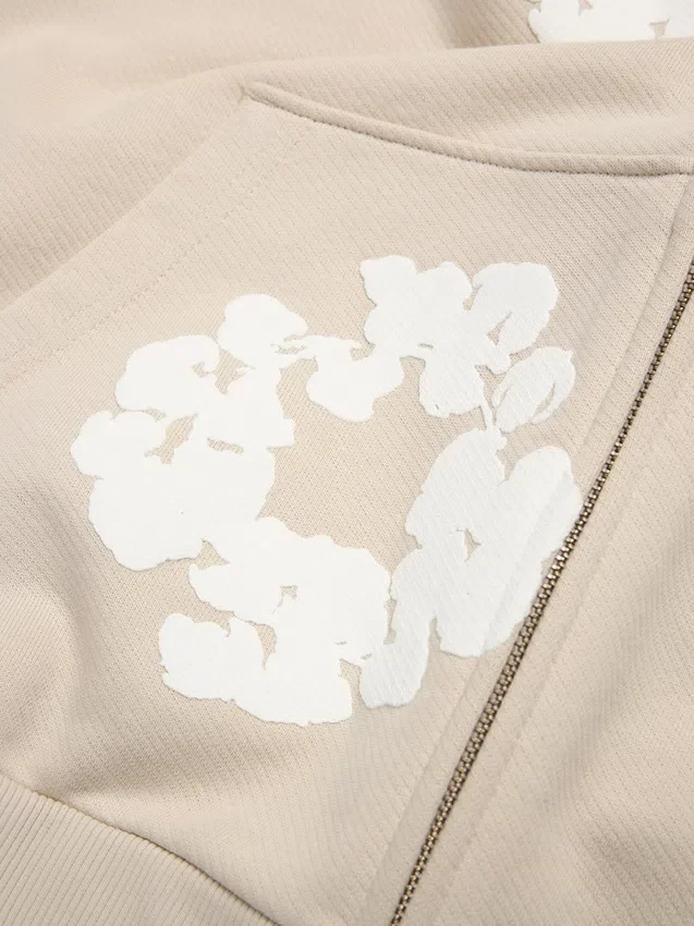 Kapuzenpullover mit Reißverschluss „Cotton Wreath“ in Creme