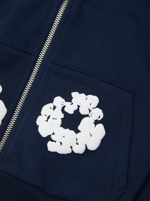 Kinder-Kapuzenpullover mit Reißverschluss „Cotton Wreath“ in Marineblau
