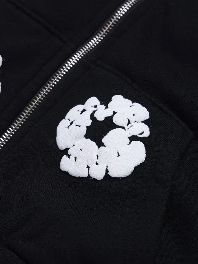 Kinder-Kapuzenpullover mit Reißverschluss „Cotton Wreath“, schwarz