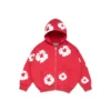 Kinder-Kapuzenpullover mit Reißverschluss und Cotton Wreath-Motiv, rot