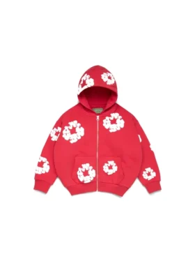 Kinder-Kapuzenpullover mit Reißverschluss und Cotton Wreath-Motiv, rot