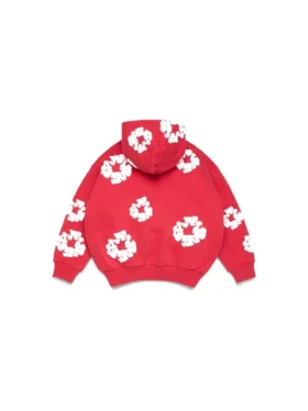 Kinder-Kapuzenpullover mit Reißverschluss und Cotton Wreath-Motiv, rot