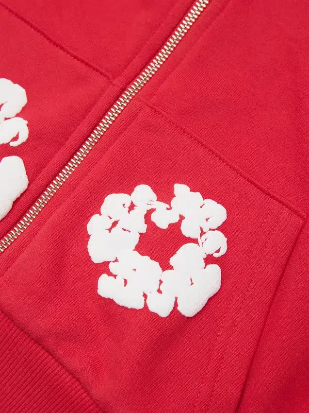 Kinder-Kapuzenpullover mit Reißverschluss und Cotton Wreath-Motiv, rot