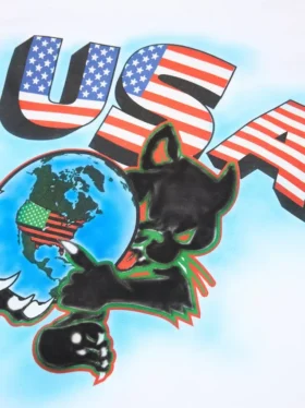 Langarm-T-Shirt mit Airbrush-Panther-Maskottchen, weiß