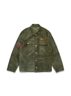 Leder-Dschungelhemd in Armeegrün