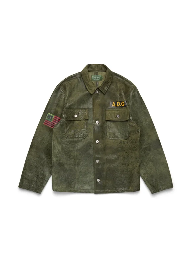 Leder-Dschungelhemd in Armeegrün