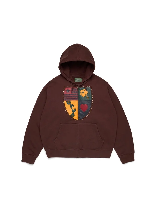 Libertas Crest Kapuzenpullover mit Reißverschluss, gewaschenes Braun