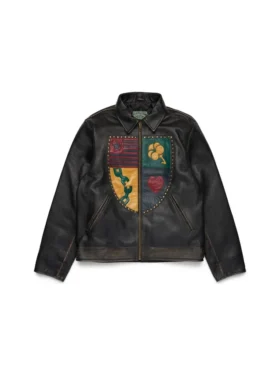 Libertas Crest Lederjacke, gewaschen, schwarz