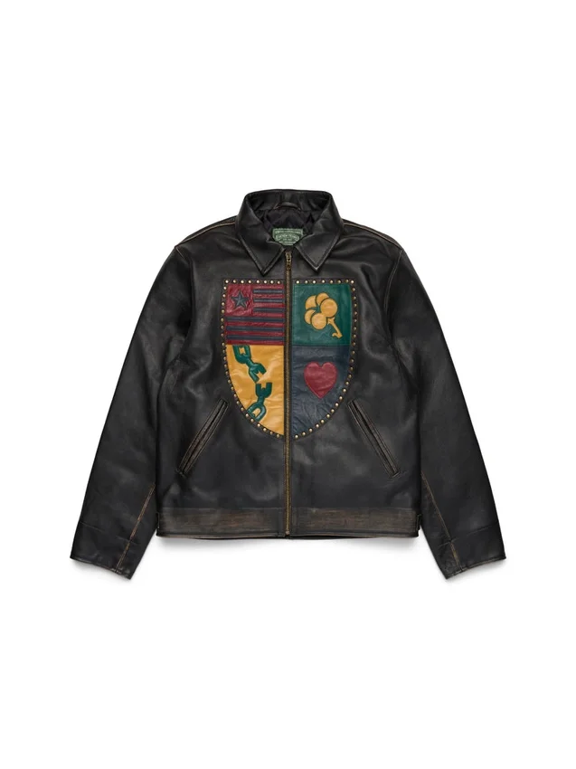 Libertas Crest Lederjacke, gewaschen, schwarz