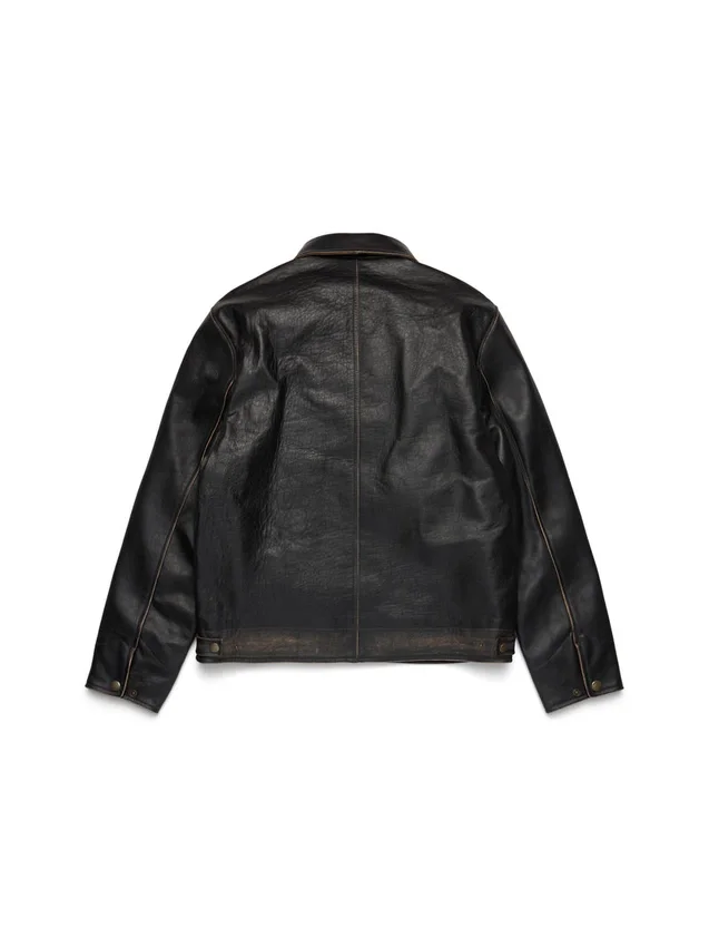 Libertas Crest Lederjacke, gewaschen, schwarz