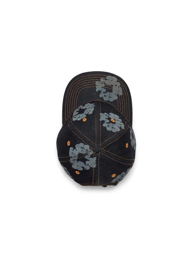 Mono Cotton Wreath Raw Denim Cap, Washed Indigo