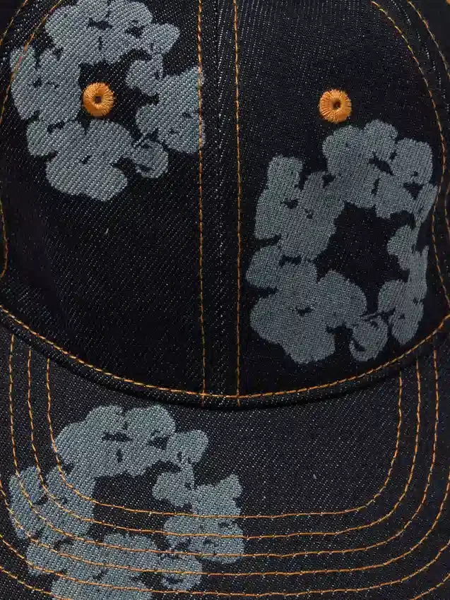 Mono Cotton Wreath Raw Denim Cap, Washed Indigo