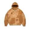 Patchwork-Cotton Wreath Hoodie aus Leder/Wildleder, braun