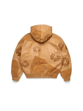 Patchwork-Cotton Wreath Hoodie aus Leder/Wildleder, braun