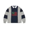 Rugby-Shirt mit Cotton Wreath und panafrikanischer Flagge, grau/marineblau