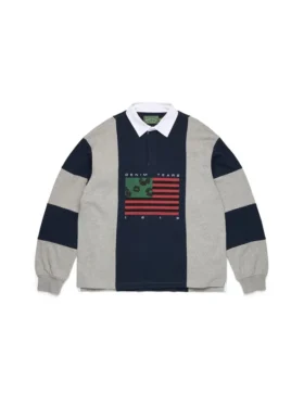 Rugby-Shirt mit Cotton Wreath und panafrikanischer Flagge, grau/marineblau