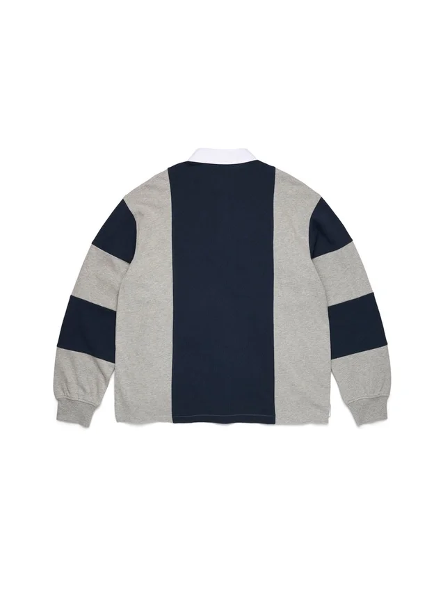 Rugby-Shirt mit Cotton Wreath und panafrikanischer Flagge, grau/marineblau