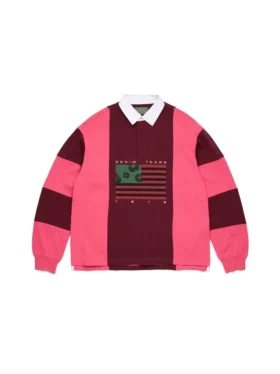 Rugby-Shirt mit Cotton Wreath und panafrikanischer Flagge, Rosa/Braun